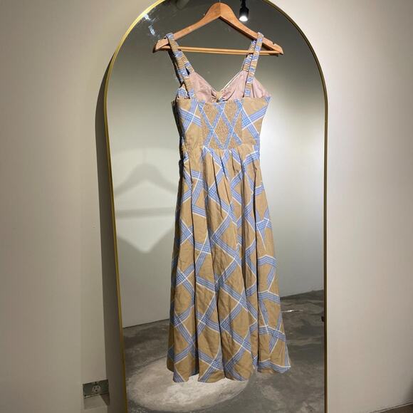 Cream and Blue Plaid Midi Dress - Picture 4 of 5